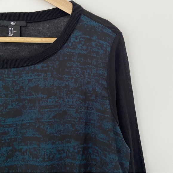 H & M BLACK/TEAL MIXED MEDIA TOP/LIGHT SWEATER, MEDIUM - Picture 3 of 9